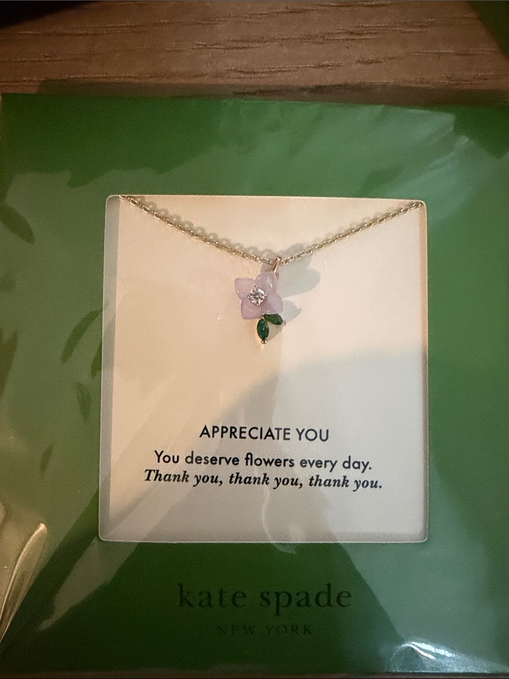 kate spade Lavender Flower Pendant Necklace with Green Leaf Accent